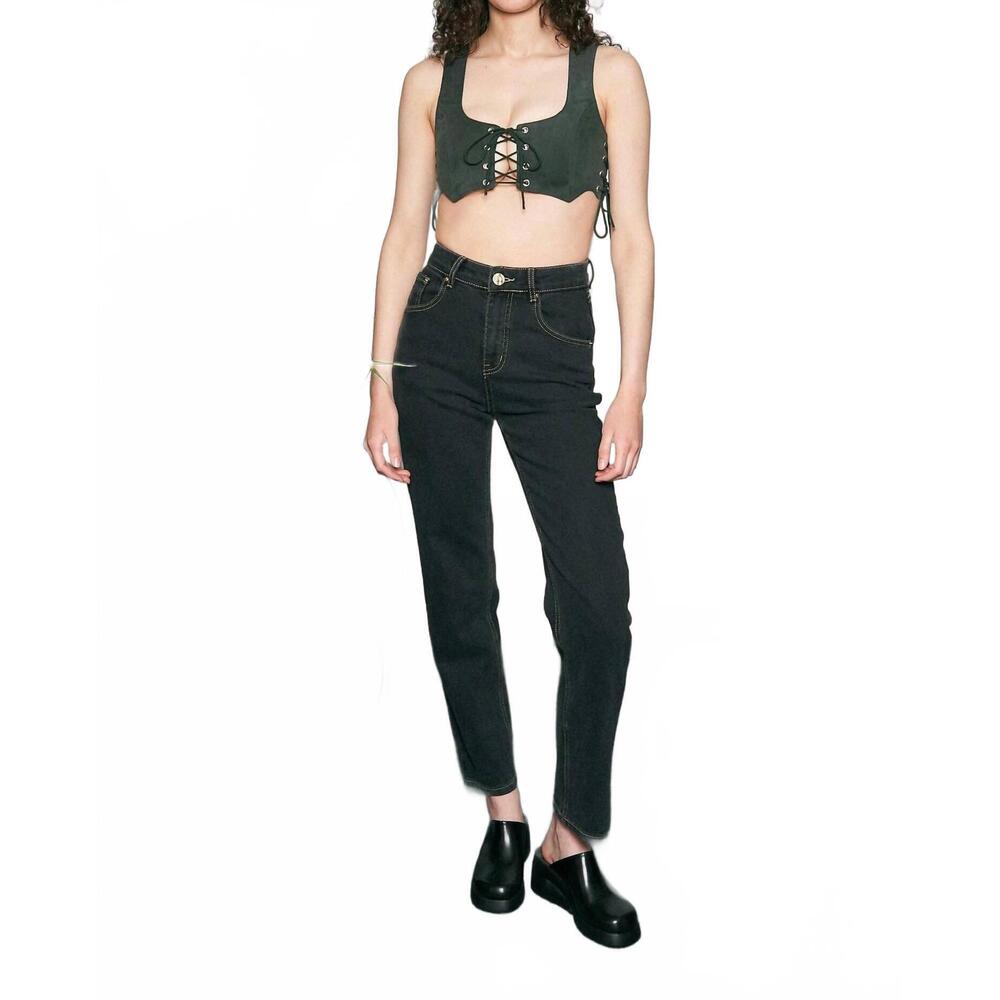 NEW FASHION BRAND COMPANY nap jeans with thread in black/ yellow
